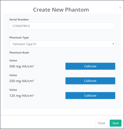 Figure 7 - Phantom calibration values