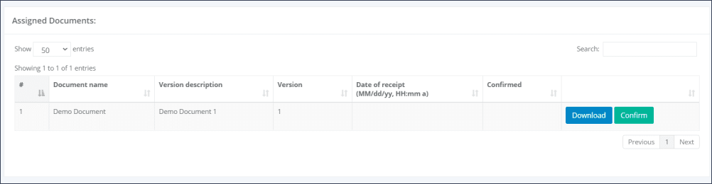 Figure 2 - Confirming the receipt of a document