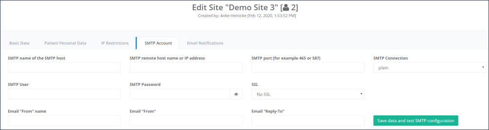 Figure 3 - Adding information on internal SMTP Account